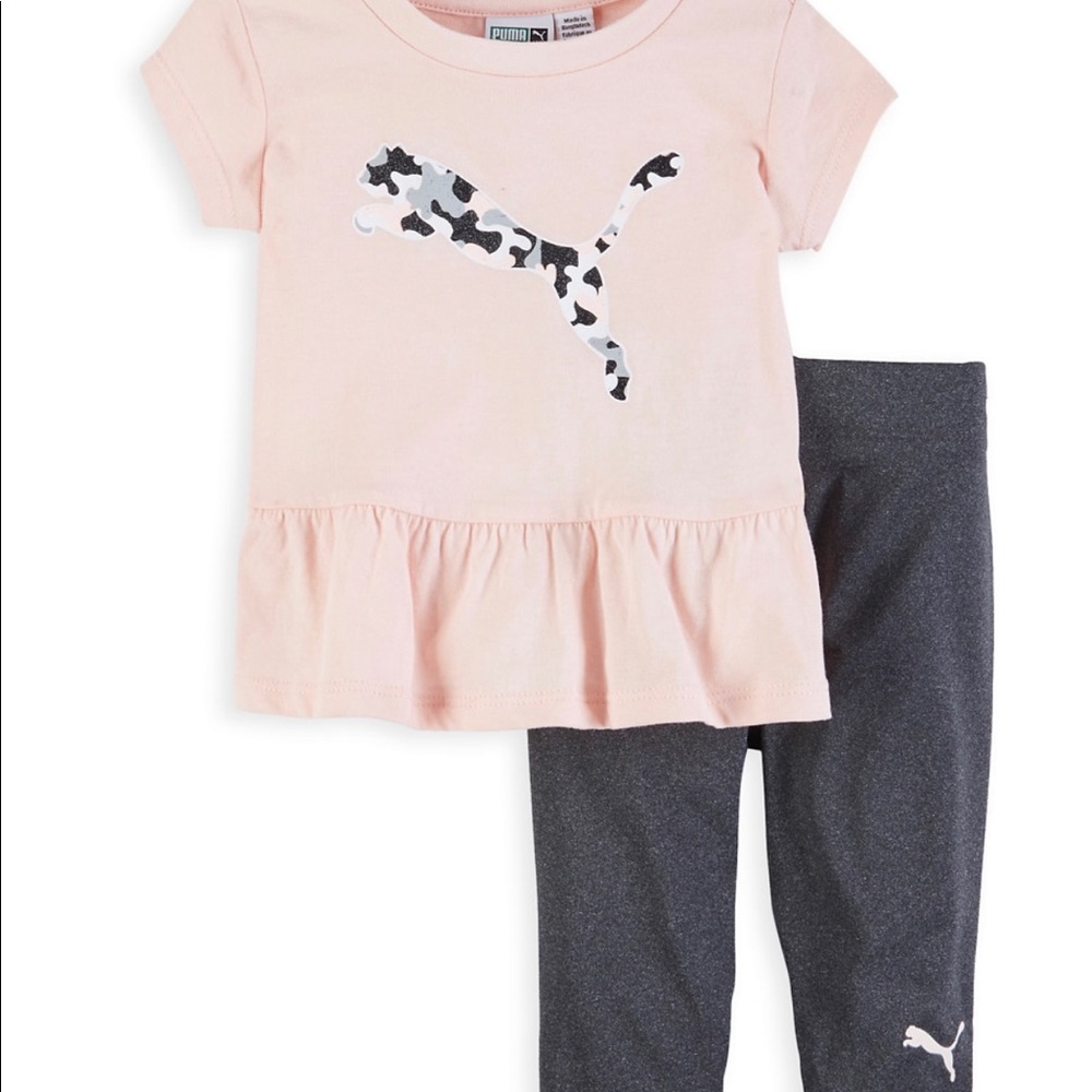 Baby Girls Puma Camo Logo Peplum Tee and Leggings